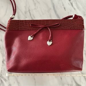 Brighton Women's Leather Shoulder Bag Purse Messenger Red With Heart Charms